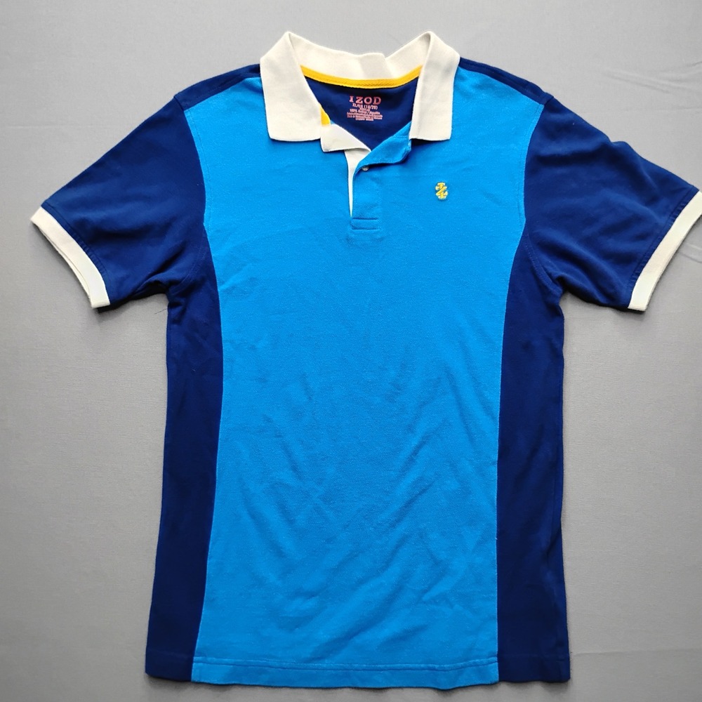 IZOD Boys Blue Colorblock Polo Shirt XL 18/20 Short Sleeve Cotton Pique